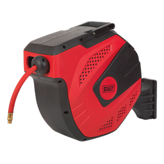 SEALEY AIR HOSE REEL AUTO-REWIND CONTROL 15M X 10MM ID - RUBBER HOSE
