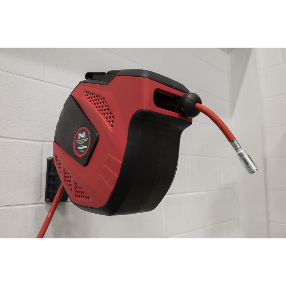 SEALEY AIR HOSE REEL AUTO-REWIND CONTROL 15M X 10MM ID - RUBBER HOSE 2