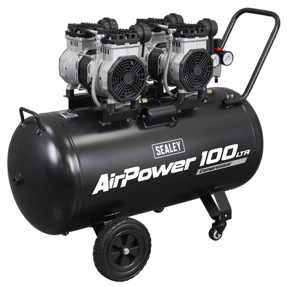 SEALEY 100L OIL FREE LOW NOISE DIRECT DRIVE AIR COMPRESSOR 2 X 2HP (SAC10001S)