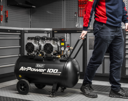 SEALEY 100L OIL FREE LOW NOISE DIRECT DRIVE AIR COMPRESSOR 2 X 2HP (SAC10001S)