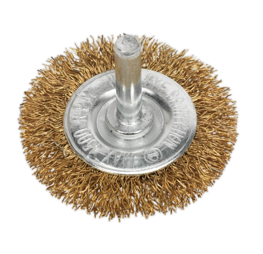 SEALEY 50MM CRIMPED FLAT WIRE BRUSH WITH 6MM SHAFT (SFB50)