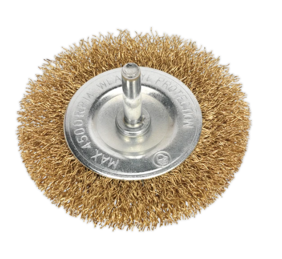 SEALEY 75MM CRIMPED FLAT WIRE BRUSH WITH 6MM SHAFT (SFB75)
